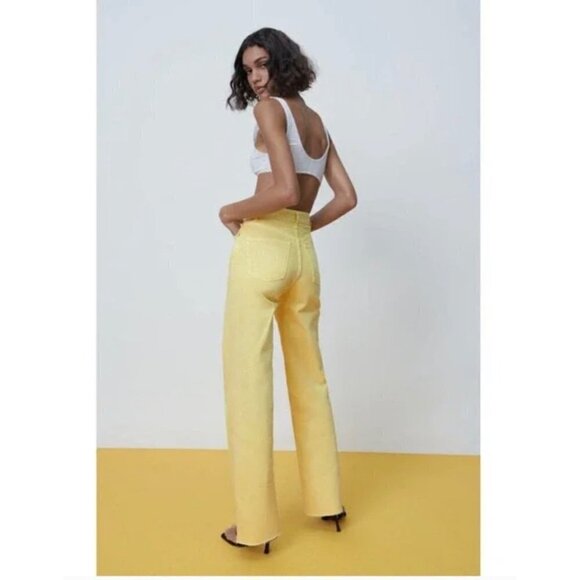 Zara Denim - NWOT ZARA High Rise Straight Leg Button Fly Jeans Yellow 4 27